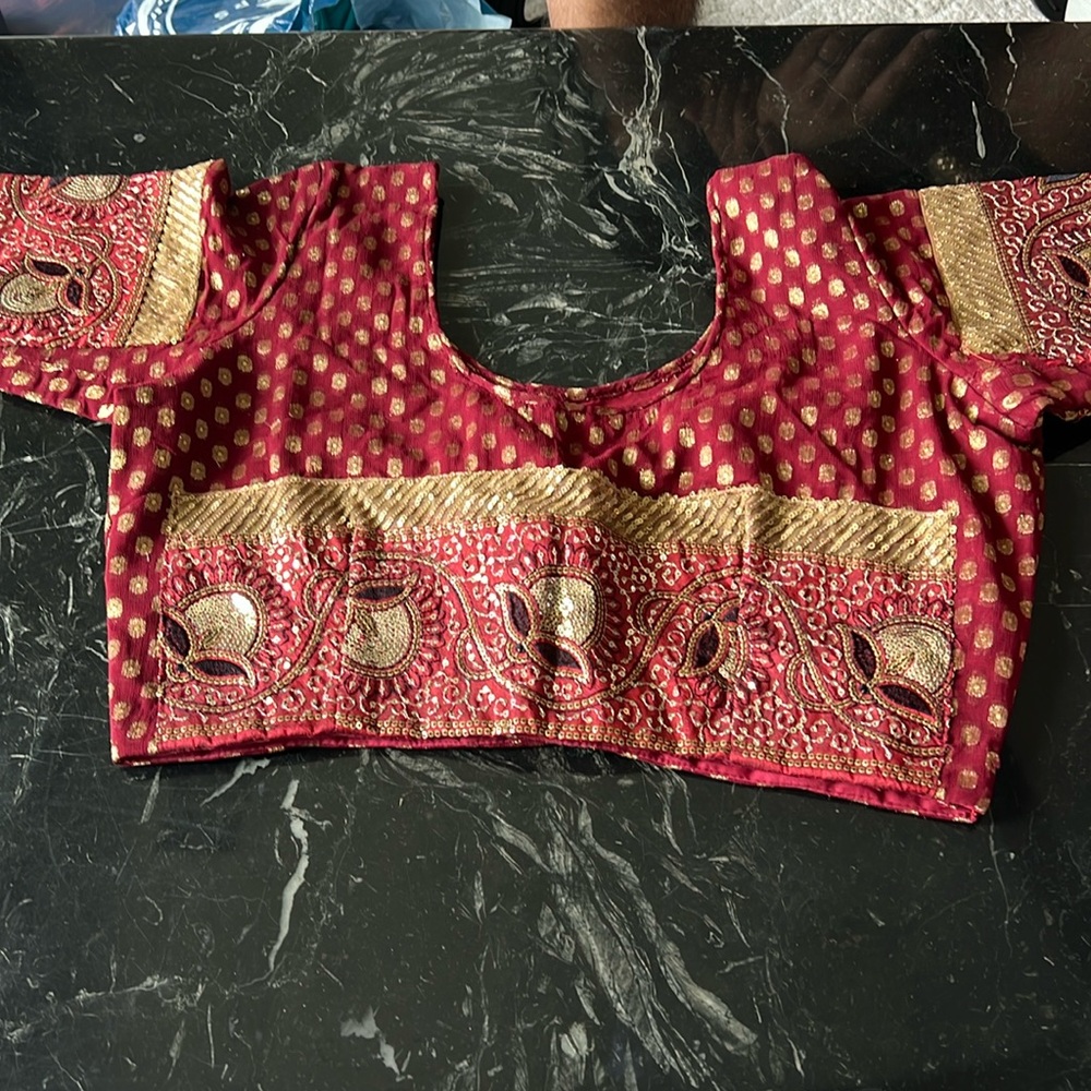Maroon and black sequin saree